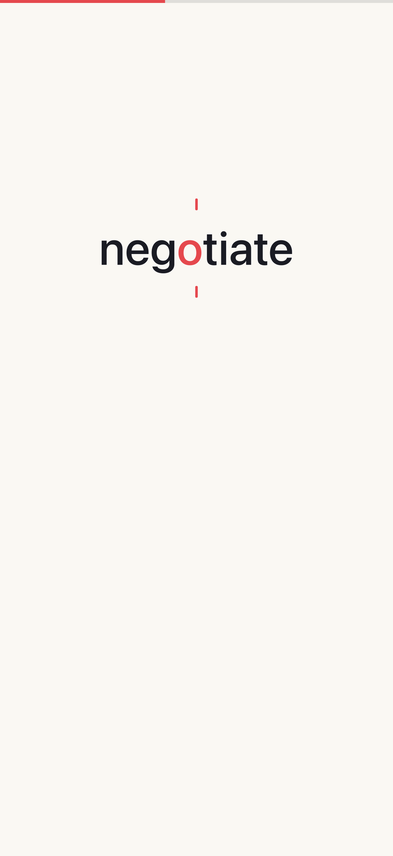 Flash Reader in Flash mode: the word negotiate on the stage, its o in red between two red ticks.